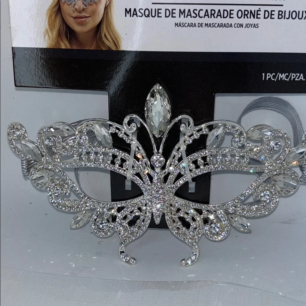 Jeweled Masquerade Mask - Silver - Picture 3 of 7
